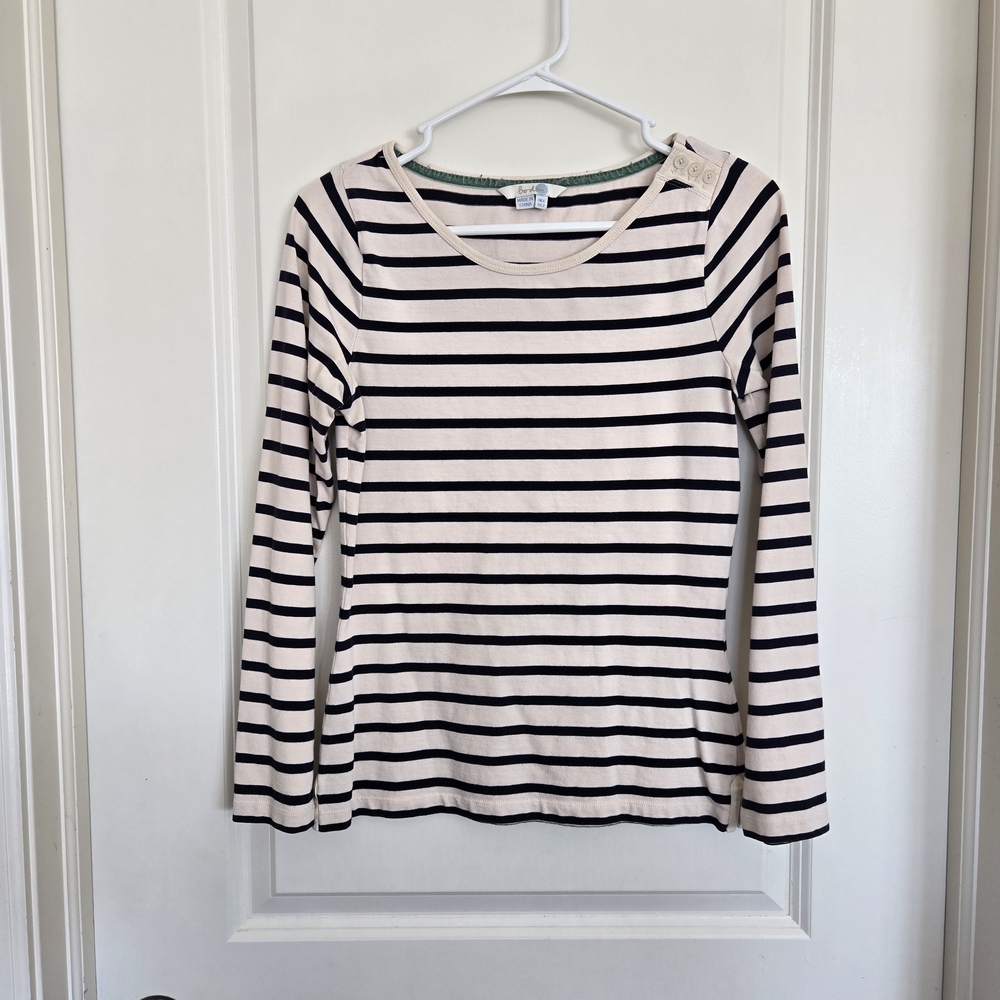 Boden Long Sleeve Navy and Cream Striped Tee
